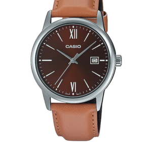 CASIO MTP-V002L-5B3 MAROON DIAL LEATHER STRAP MEN'S DRESS WATCH - Image 1