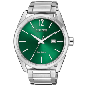 Citizen BM7410-51X Men’s Premium Eco-Drive Watch – Vibrant Green Dial with Classic Silver Steel Bracelet - Image 1