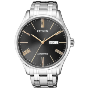 Citizen NH8360-80J Men’s Premium Automatic Watch – Deep Black Dial with Luxury Rose Gold Hands & Sleek Silver Bracelet - Image 1