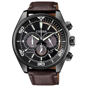 Citizen CA4335-11E Men’s Premium Eco-Drive Watch – Deep Black Dial & Case with Luxury Brown Genuine Leather Strap - Image 1