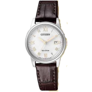 Citizen EW2314-15A Women’s Premium Eco-Drive Watch – Pristine White Roman Dial with Luxury Brown Leather Belt - Image 1