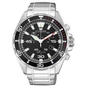 Citizen AT2430-80E Men’s Premium Eco-Drive Watch – Deep Black Multi-Dial with Classic All-Silver Steel Bracelet - Image 1