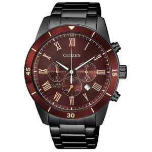 Citizen AN8167-53X Men’s Premium Quartz Watch – Multi-Dial Roman Face with Dark Brown Bezel & All-Black Steel Bracelet - Image 1
