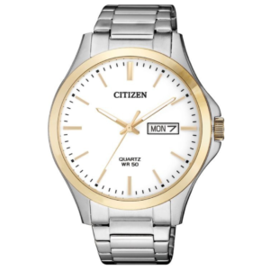 Citizen BF2006-86A Men’s Premium Quartz Watch – Crisp White Dial with Luxury Golden Bezel & All-Silver Steel Bracelet - Image 1
