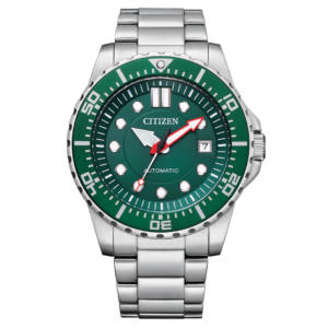 Citizen NJ0129-87X Men’s Premium Automatic Watch – Emerald Green Dial & Bezel with Classic Silver Steel Bracelet - Image 1