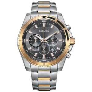Citizen AN8204-59H Men’s Premium Quartz Watch – Sleek Grey Multi-Dial with Rose Gold Bezel & All-Silver Steel Bracelet - Image 1