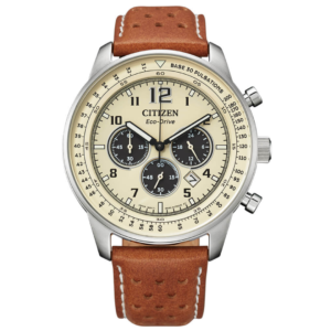 Citizen CA4500-16X Men’s Premium Eco-Drive Watch – Light Brown Multi-Dial with Silver Case & Luxury Brown Leather Strap - Image 1