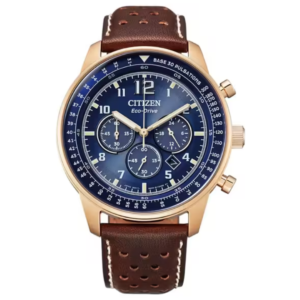 Citizen CA4503-18L GENTS ECO-DRIVE Watch – BLUE DIAL with RGOLD CASE & BROWN L.STRAP - Image 1