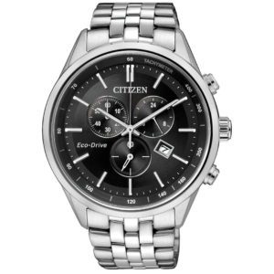 Citizen AT2140-55E GENTS ECO-DRIVE Chronograph Watch – BLACK DAIL with BLUE RING Accents - Image 1