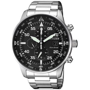 Citizen CA0690-88E GENTS ECO-DRIVE Chronograph Watch – BLACK DAIL with ALL SILVER SS CHAIN Design - Image 1