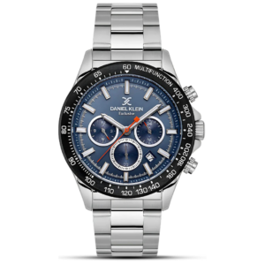 Daniel Klein DK.1.13852-4 Men's Premium Chrono Watch – Deep Blue Multi-Dial Face with Solid Silver Steel Chain - Image 1