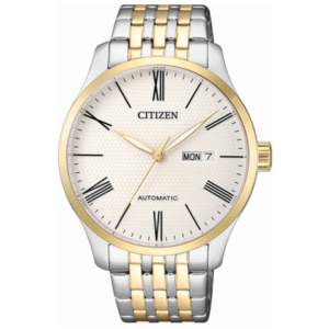 Citizen NH8354-58A GENTS Automatic Watch – WHITE DAIL with Premium SILVER GOLD GOLDEN CHAIN Design - Image 1