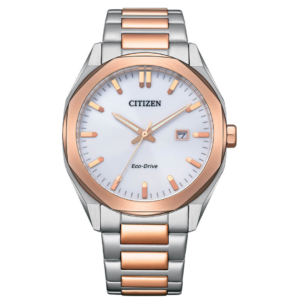 Citizen BM7606-84A GENTS Watch – WHITE DAIL with Premium SILVER R.GOLD CHAIN Design - Image 1