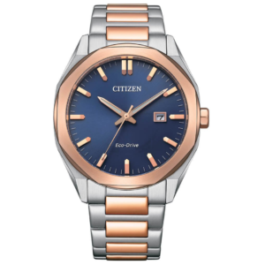 Citizen BM7606-84L GENTS Watch – BLUE DAIL with Premium SILVER R.GOLD CHAIN Design - Image 1