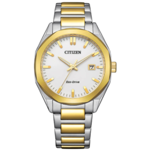 Citizen BM7624-82A GENTS Watch – WHITE DAIL with Premium SILVER GOLD CHAIN Design - Image 1