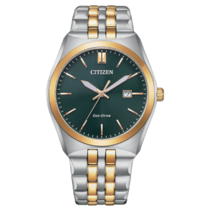 Citizen BM7339-89X GENTS Watch – GREEN DAIL with Premium SILVER R.GOLD CHAIN Design - Image 1