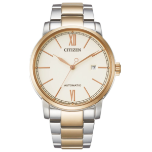Citizen NJ0136-81A GENTS Watch – WHITE DAIL with Premium T.TONE SILVER GOLDEN CHAIN Design - Image 1