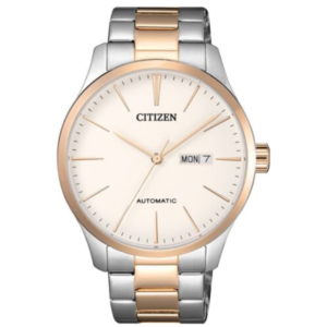 Citizen NH8356-87A GENTS Watch – WHITE DAIL with Premium T.TONE SILVER GOLDEN CHAIN Design - Image 1