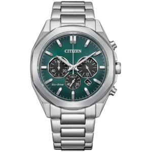 Citizen CA4590-81X GENTS Watch – GREEN DAIL with Premium ALL SILVER CHAIN Design - Image 1