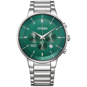 Citizen AN8220-52X GENTS Watch – GREEN DAIL with Premium ALL SILVER CHAIN Design - Image 1