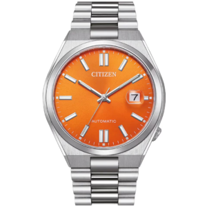 Citizen NJ0151-88Z GENTS Watch – ORANGE DAIL with Premium ALL SILVER CHAIN Design - Image 1