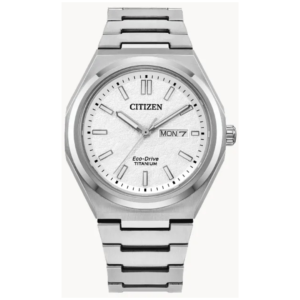 Citizen AW0130-85A GENTS Watch – WHITE DAIL with Premium ALL SILVER CHAIN Titanium Design - Image 1
