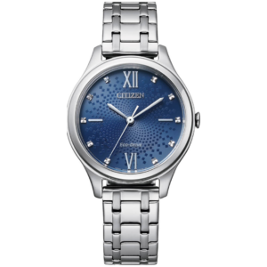 Citizen EM0500-73L LADIES Watch – BLUE DIAL with Premium ALL SILVER CHAIN Design - Image 1