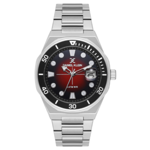 Daniel Klein DK.1.13989-5 Men's Premium Quartz Watch – Sunray Maroon Dial with Classic Silver Linked Bracelet - Image 1