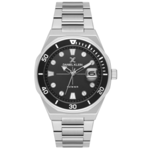Daniel Klein DK.1.13980-1 Men’s Premium Dress Watch – Obsidian Black Dial with Solid Silver Steel Bracelet - Image 1