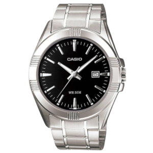 Casio MTP-1308D-1A GENTS Watch – BLACK DIAL with Premium ALL SILVER CHAIN Design - Image 1