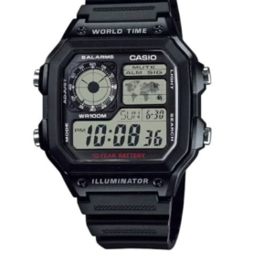 CASIO AE-1200WH-1AVD BLACK RESIN WORLD TIME DIGITAL MEN'S WATCH - Image 1