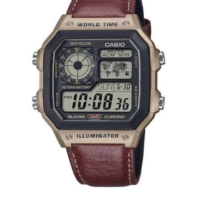 CASIO AE-1200WHL-5AVDF LUXURY WORLD TIME DIGITAL LEATHER STRAP MEN'S WATCH - Image 1