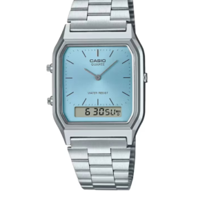 CASIO AQ-230A-2A1MQY SILVER STAINLESS STEEL BLUE DIAL ANALOG-DIGITAL UNISEX WATCH - Image 1