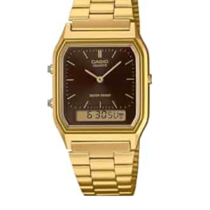 CASIO AQ-230GA-5AMQYD GOLD STAINLESS STEEL BROWN DIAL ANALOG-DIGITAL UNISEX WATCH - Image 1