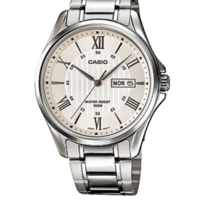 CASIO MTP-1384D-7AV SILVER DIAL STAINLESS STEEL MEN'S ANALOG WATCH - Image 1
