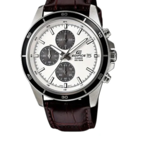 CASIO EDIFICE EFR-526L-7AVUD WHITE DIAL BLACK LEATHER CHRONOGRAPH MEN'S WATCH - Image 1