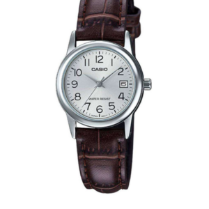 CASIO LTP-V002L-7B2 SILVER DIAL BROWN LEATHER WOMEN'S ANALOG WATCH - Image 1