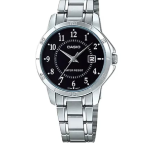 CASIO LTP-V004D-1BU BLACK DIAL STAINLESS STEEL WOMEN'S ANALOG WATCH - Image 1