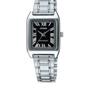 CASIO LTP-V007D-1BUD LADIES BLACK DIAL STAINLESS STEEL RECTANGULAR ANALOG WATCH - Image 1
