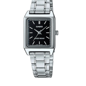 CASIO LTP-V007D-1EU LADIES BLACK SQUARE DIAL STAINLESS STEEL ANALOG WATCH - Image 1