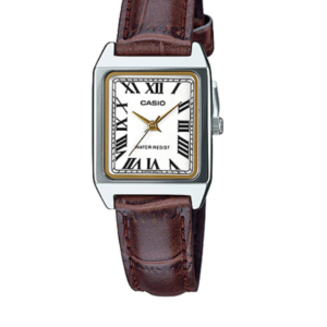 CASIO LTP-V007L-7B2U LADIES SILVER DIAL BROWN LEATHER STRAP SQUARE ANALOG WATCH - Image 1