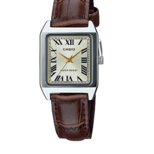 CASIO LTP-V007L-9BUDF LADIES GOLD DIAL BROWN LEATHER STRAP SQUARE ANALOG WATCH - Image 1