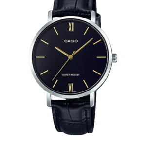 CASIO LTP-VT01L-1BU BLACK LEATHER STRAP BLACK DIAL WOMEN'S ANALOG WATCH - Image 1
