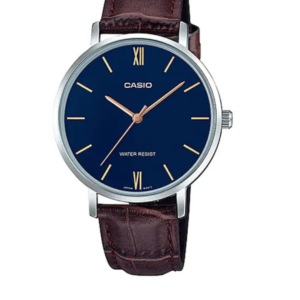 CASIO LTP-VT01L-2BU BROWN LEATHER STRAP BLUE DIAL WOMEN'S ANALOG WATCH - Image 1