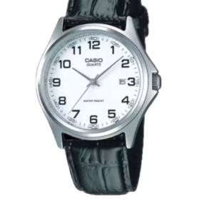 CASIO MTP-1183E-7BDF BLACK LEATHER STRAP WHITE DIAL MEN'S WATCH - Image 1