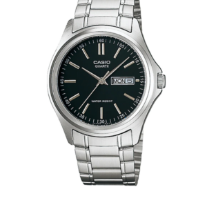 CASIO MTP-1239D-1ADF SILVER STAINLESS STEEL BLACK DIAL MEN'S DAY & DATE WATCH - Image 1