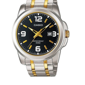 CASIO MTP-1314SG-1AV MEN'S TWO-TONE STAINLESS STEEL BLACK DIAL ANALOG QUARTZ WATCH - Image 1