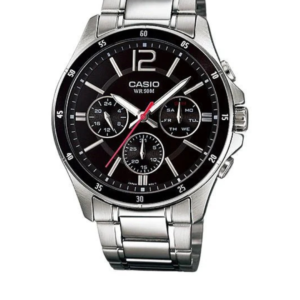 CASIO MTP-1374D-1AVD SILVER STAINLESS STEEL BLACK DIAL MEN'S MULTI-DIAL ANALOG WATCH - Image 1