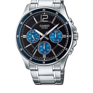 CASIO MTP-1374D-2AV MEN'S MULTI-FUNCTION STAINLESS STEEL BLACK DIAL ANALOG WATCH - Image 1