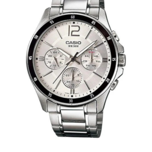 CASIO MTP-1374D-7AVDF SILVER STAINLESS STEEL SILVER DIAL MEN'S MULTI-DIAL ANALOG WATCH - Image 1
